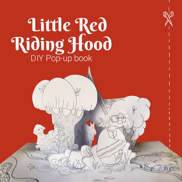 Red Riding hood popup coloring book, diy activity for kids and adults, fun coloring pop up pages