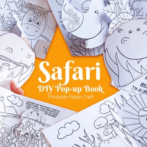 Libro para colorear de animales de la sabana para niños, actividad de papel con motivos de safari, plantilla imprimible, descarga digital