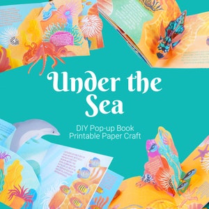 DIY Pop-Up-Buch für Kinder mit Meerestieren druckbare Vorlage, bunte Fische, Korallen, Unterwassertiere, Lernaktivität für Kinder
