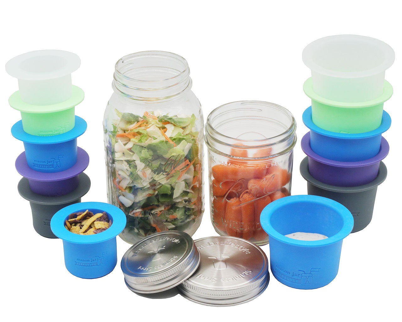 Mason Jar Divider Cup for Salads, Dips, and Snacks Leaf Green / Wide Mouth