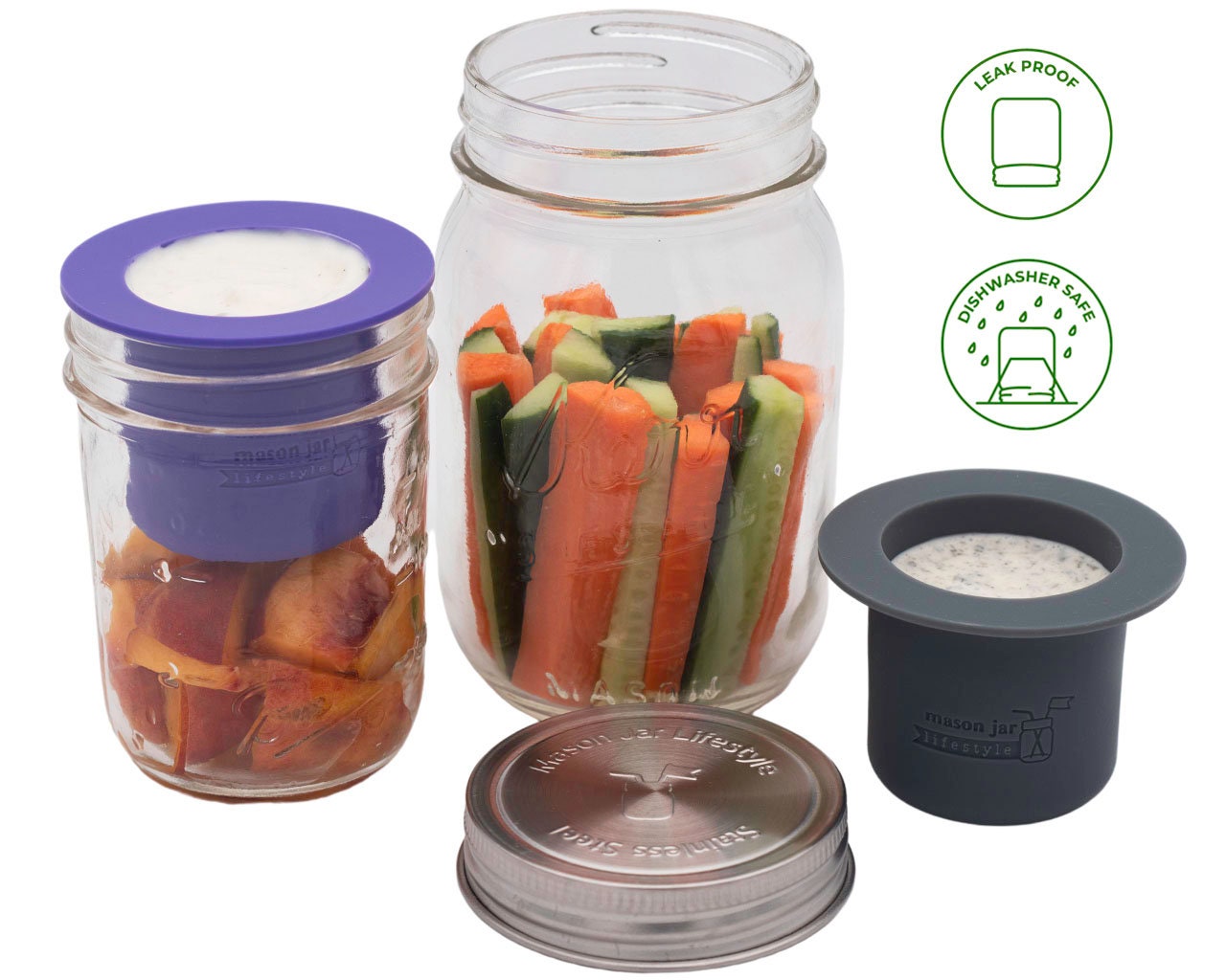 Mason Jar Divider Cup for Salads, Dips, and Snacks Leaf Green / Wide Mouth