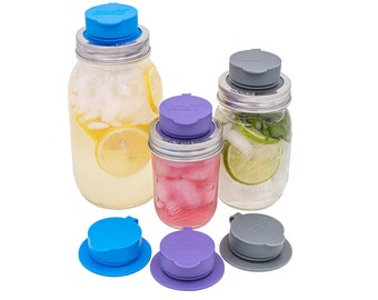 2 PACK Leak Proof Silicone Chug Lids with Stainless Steel Band for Regular Mouth Mason Jars