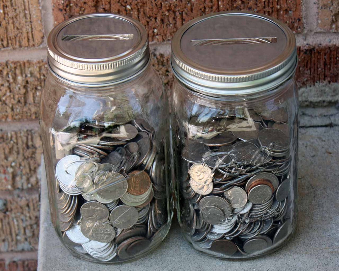 Mason Jar Bank Lid in Regular or Wide Mouth / Coin Slot Bank Lid / Stainless Steel Lid Inserts