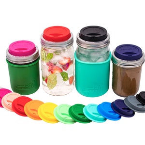 Mason Jar Lifestyle Silicone Drinking Lids with Rust Proof Bands | 2 PACK | Regular or Wide Mouth | Sipping Lids | Mason jar to-go cup