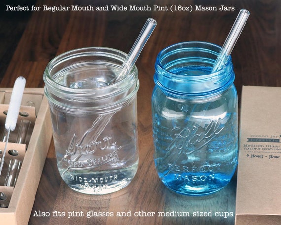 Medium Glass Straws 4-pack for Pint Mason Jars or Medium/large