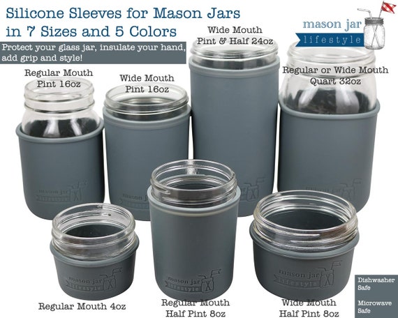 Silicone Sleeve for Half Gallon 64oz Mason Jars Charcoal Gray