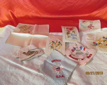 8 1940's Paris Handkerchiefs Post Card Handkerchiefs Mother America Embroidered