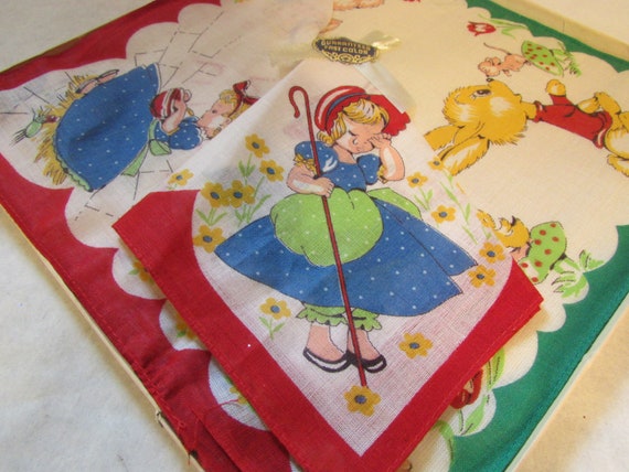 3 Vintage Little Bo Peep Children's Hanky's Little Miss Muffet Animals View 4
