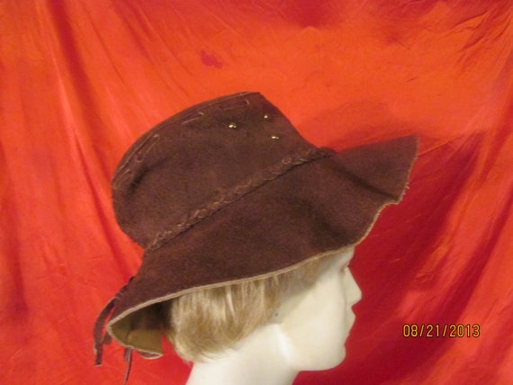 Vintage Brown Suede Hat with Braid Made In Mexico - image 4