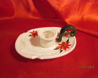 Vintage Napcoware Christmas Candle Holder Poinsettia Flowers