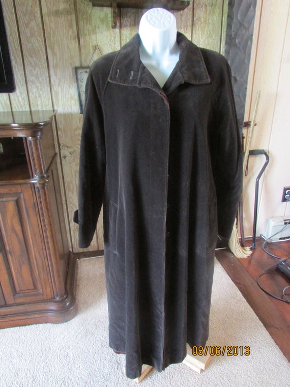 Vintage Brown Croduroy Long Womens Coat Size L By 