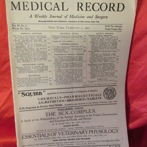 1921 Medical Record A Weekly Journal Of Medicine & Surgery William Wood Vol 99