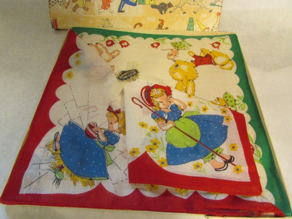 3 Vintage Little Bo Peep Children's Hanky's Little Miss Muffet Animals View 3