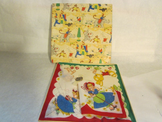 3 Vintage Little Bo Peep Children's Hanky's Little Miss Muffet Animals