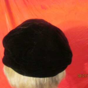 Vintage Ladies Velvet Newsboy Cap Hat Black / Dark Brown image 3