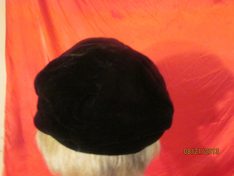 Vintage Ladies Velvet Newsboy Cap Hat Black / Dark Brown image 3