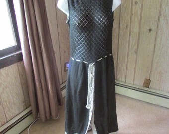 1970's Black Knit Evening Gown Silver and Black