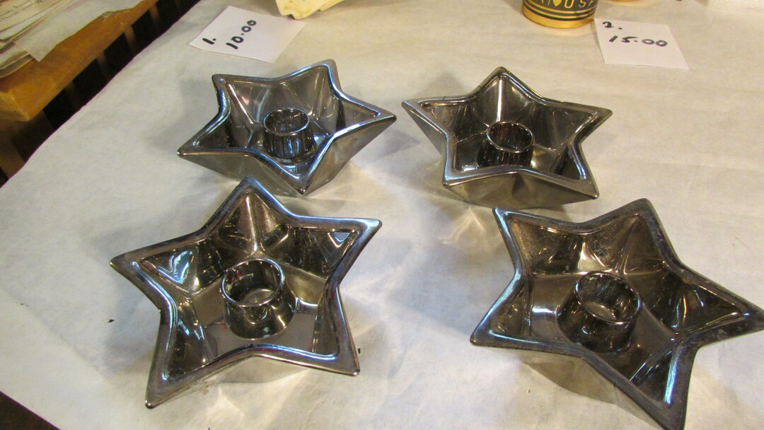 4 Glass Star Candle Holders Candle Holders Great for the 4th Etsy