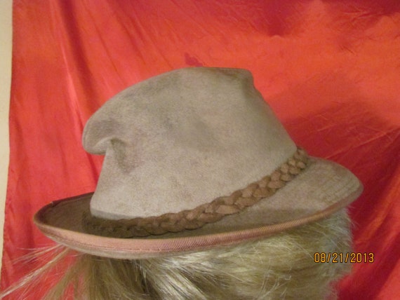 Vintage Suede Mens Hat with Braid & Feather Size S - image 3