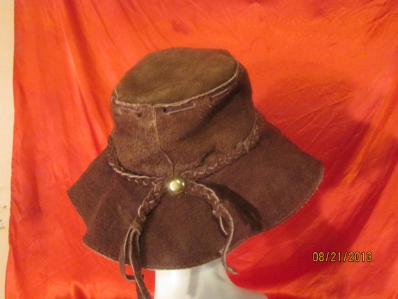 Vintage Brown Suede Hat with Braid Made In Mexico - image 3