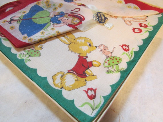 3 Vintage Little Bo Peep Children's Hanky's Little Miss Muffet Animals View 5