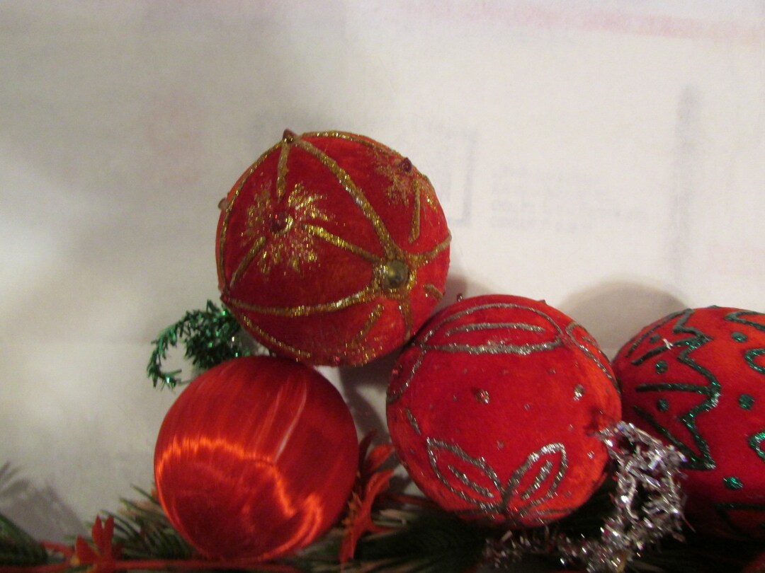 42 Red Velvet Satin Christmas Ball Ornaments Etsy
