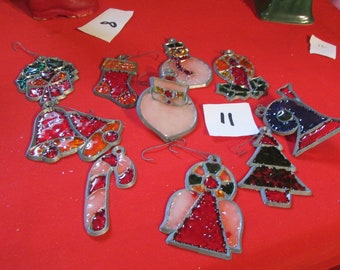 10 Miniature Christmas Stained Glass Ornaments 2 to 3"
