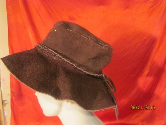 Vintage Brown Suede Hat with Braid Made In Mexico - image 2