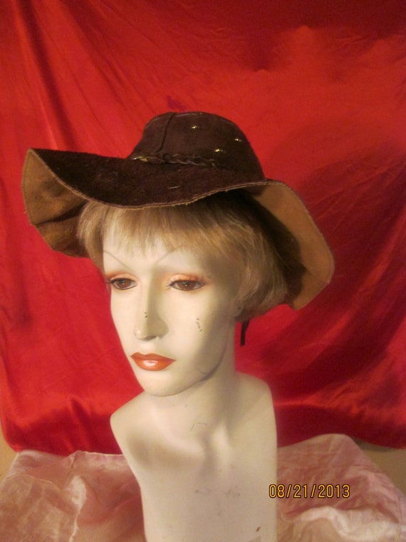 Vintage Brown Suede Hat with Braid Made In Mexico - image 1