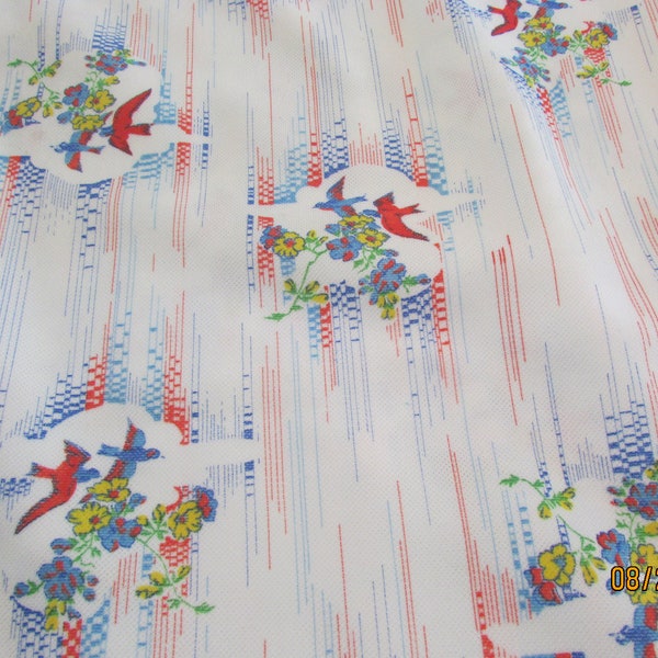 Vintage Fabric Material Birds & Flowers 62 x 70" Polyester Double Knit