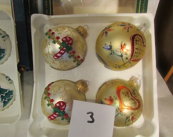 4 Vintage Hand Decorated Christmas Ornaments from Krebs