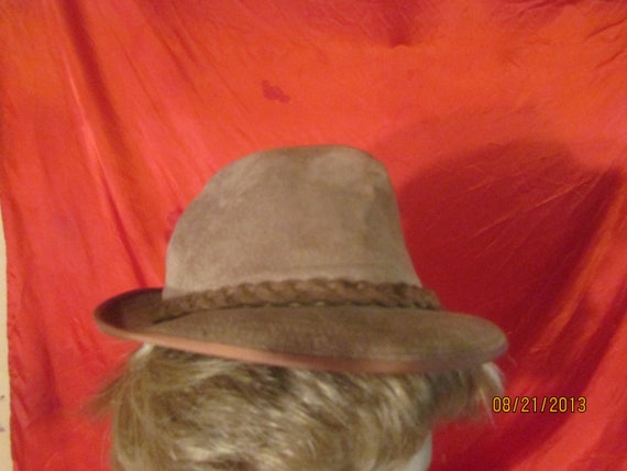 Vintage Suede Mens Hat with Braid & Feather Size S - image 2