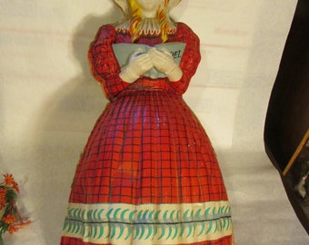 1940's Celluloid Flat Back Blow Mold Lady Caroler Flat Back Needs Cord