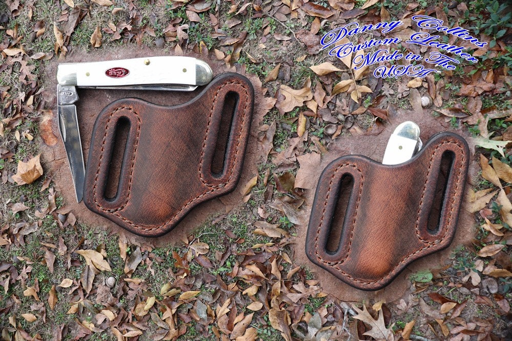 Buffalo leather knife sheath, Pancake style sheath, Case mini trapper