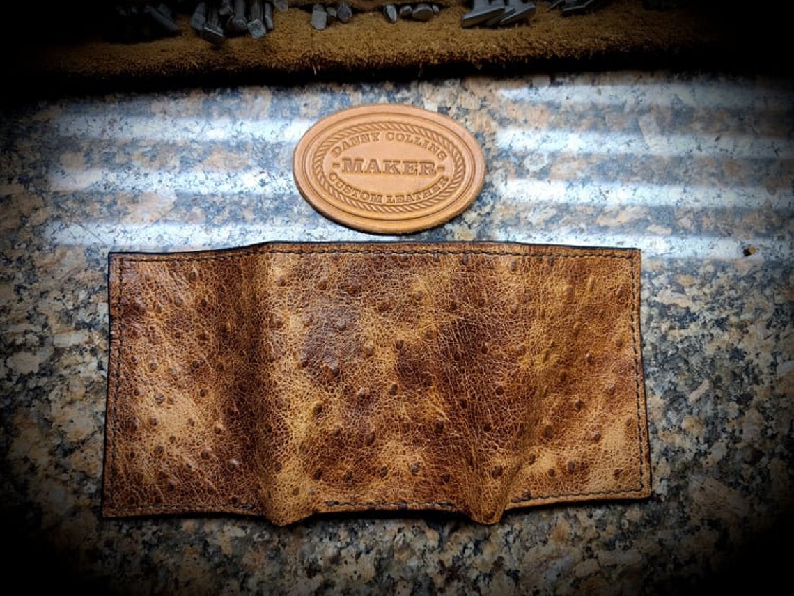 Embossed Ostrich Trifold Wallet Ostrich Wallet Mens Wallet Etsy