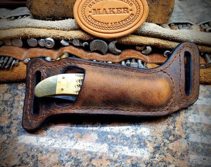 Case Folding Hunter Sheath, Buffalo Leather Knife Sheath, Horizontal