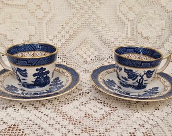 Pair of Vintage Booths Real Old Willow Demitasse Cups & Saucers