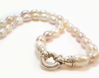 Beautiful multi-colored freshwater pearl necklace with front buckle from 925 / - Silver.