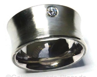 Ring in silver with brilliant 0.10 ct - diamond ring, handmade silver ring with diamond