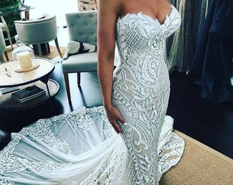 Blue and White Mermaid Wedding Dress