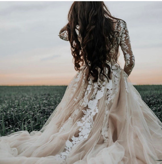 boho beige wedding dress