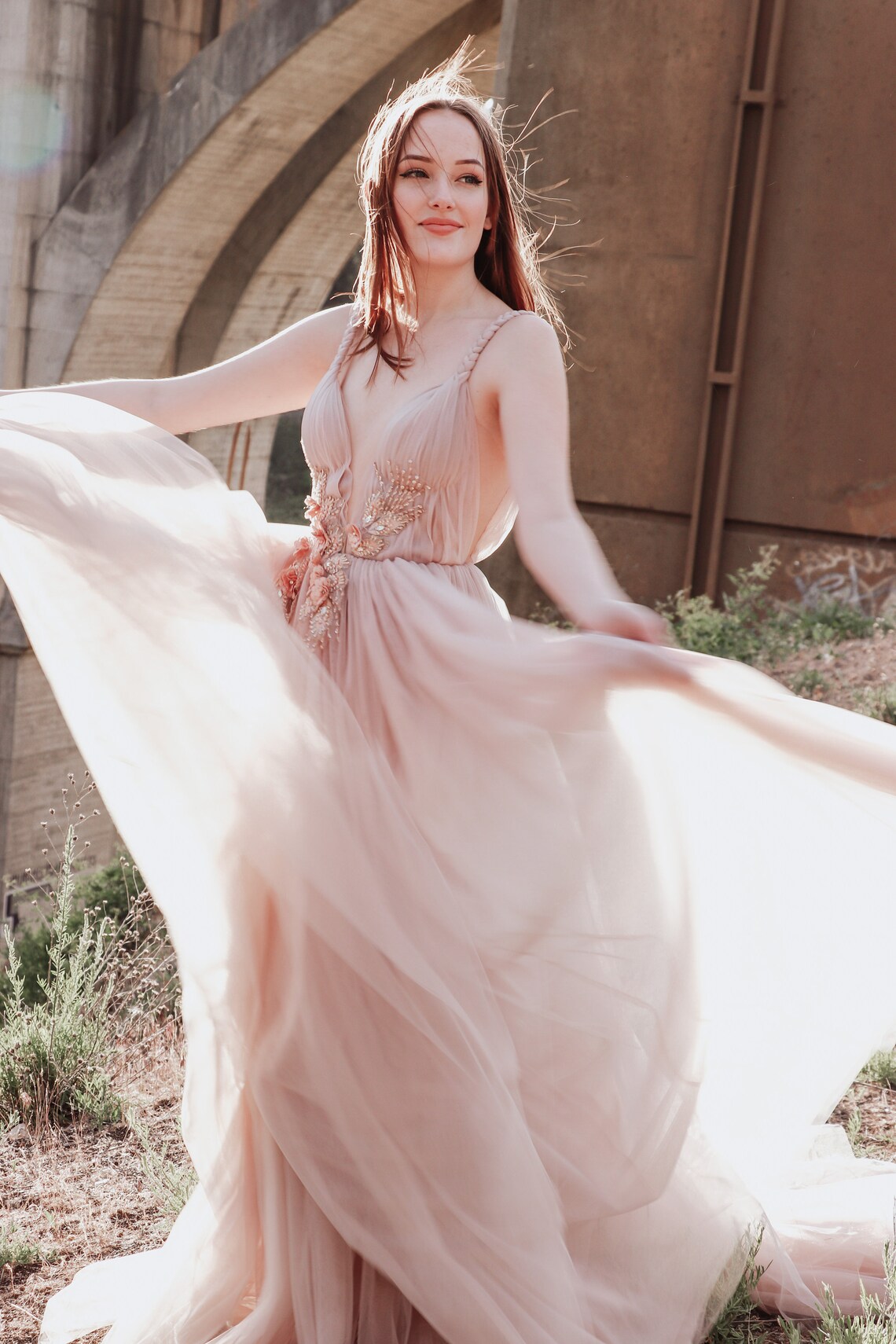 Blush Wedding Dress sexy wedding gown Boho fairy tale image 2