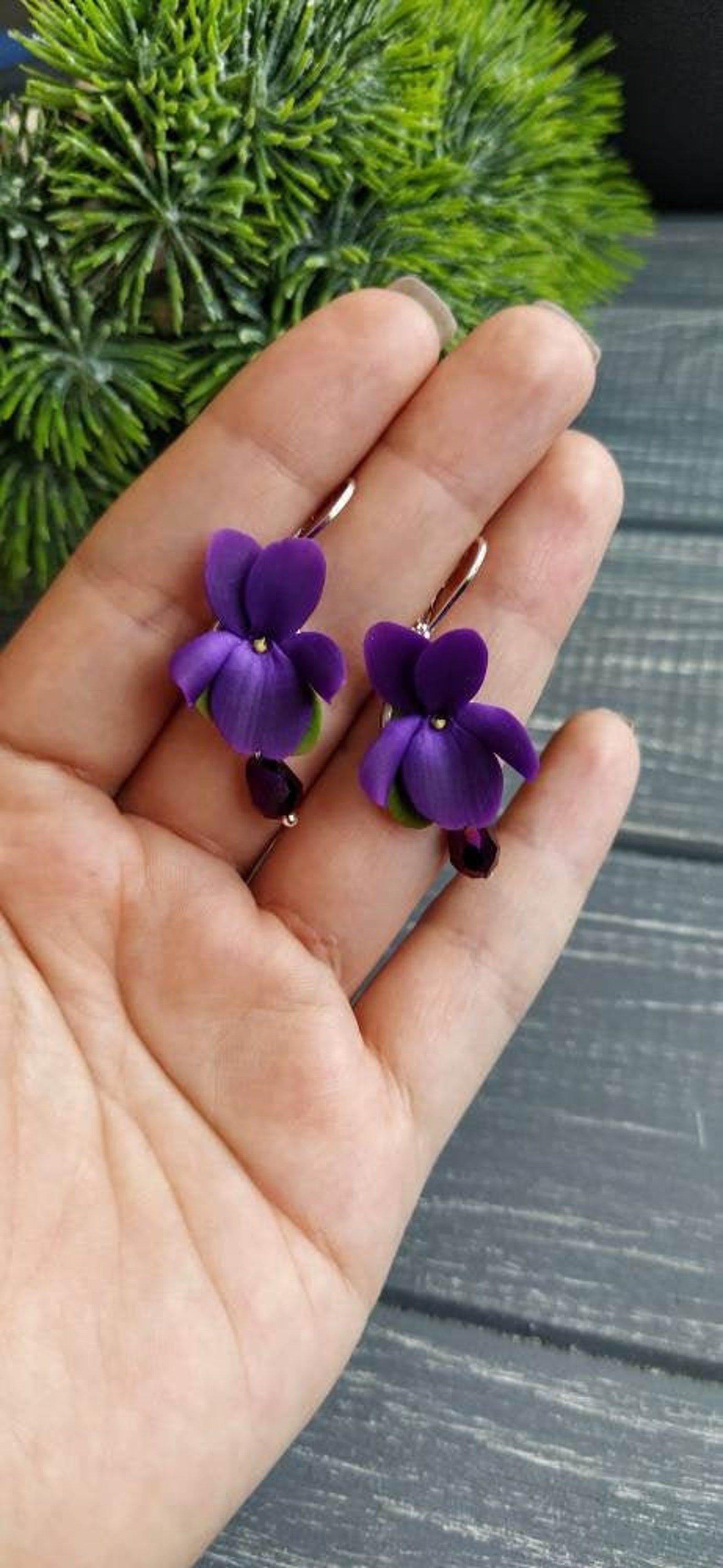 Violet drop earrings Flower jewelry Unique earrings Silver Etsy