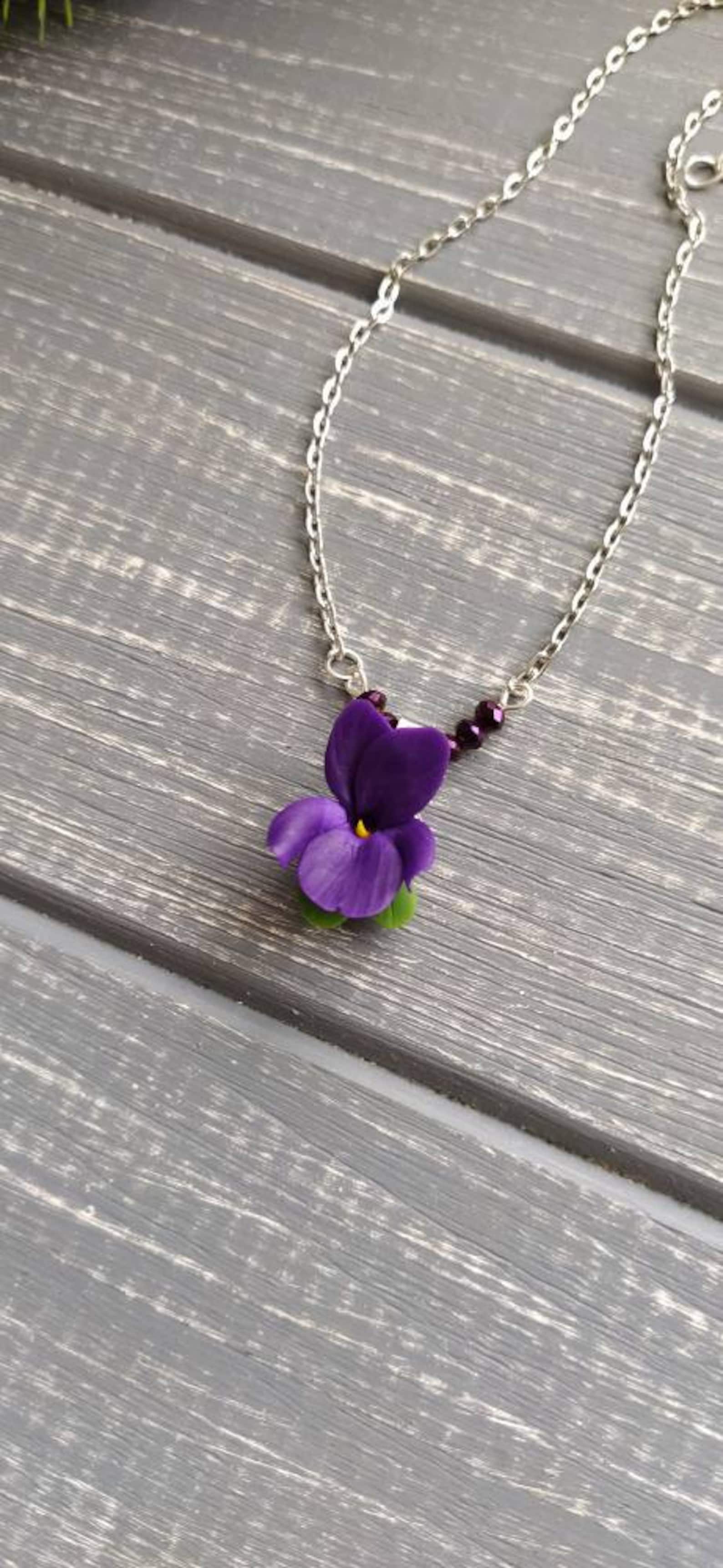 Violet necklace Floral pendant Flower jewelry Purple necklace Etsy