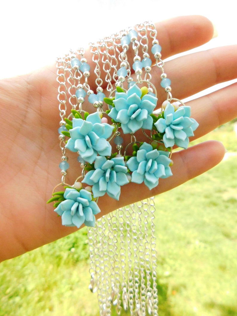 Succulent choker Bridesmaid gift|for|her Succulent jewelry Chain choker Bridesmaid necklace Blue jewelry Floral Womens jewelry gift