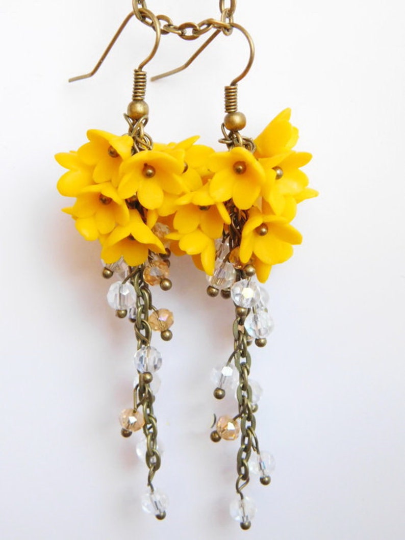 Yellow Cluster Earrings Long Flower Clusters Flower Jewelry Etsy