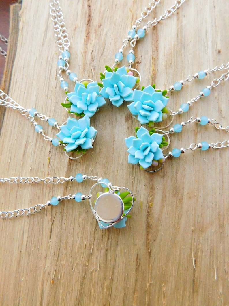 Succulent choker Bridesmaid gift|for|her Succulent jewelry Chain choker Bridesmaid necklace Blue jewelry Floral Womens jewelry gift