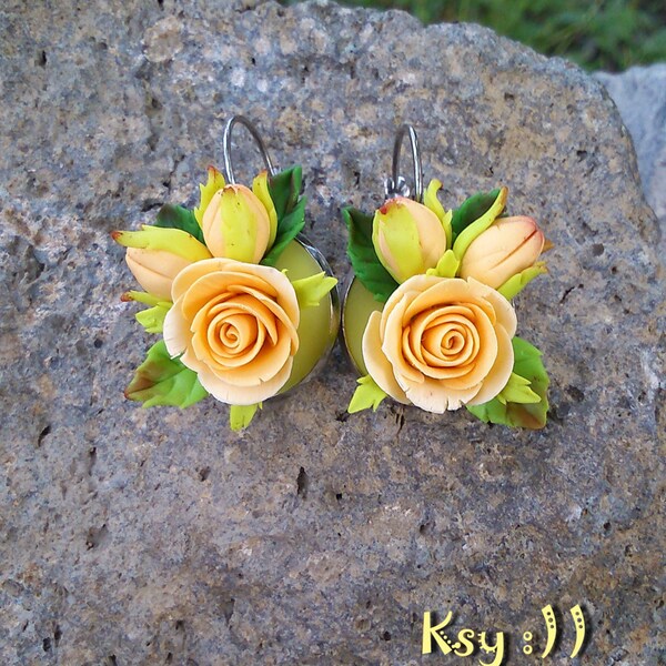 Rose Earrings.Peach roses.Flower Earrings.Gift for Her.Peach Roses Earrings.Roses Jewelry