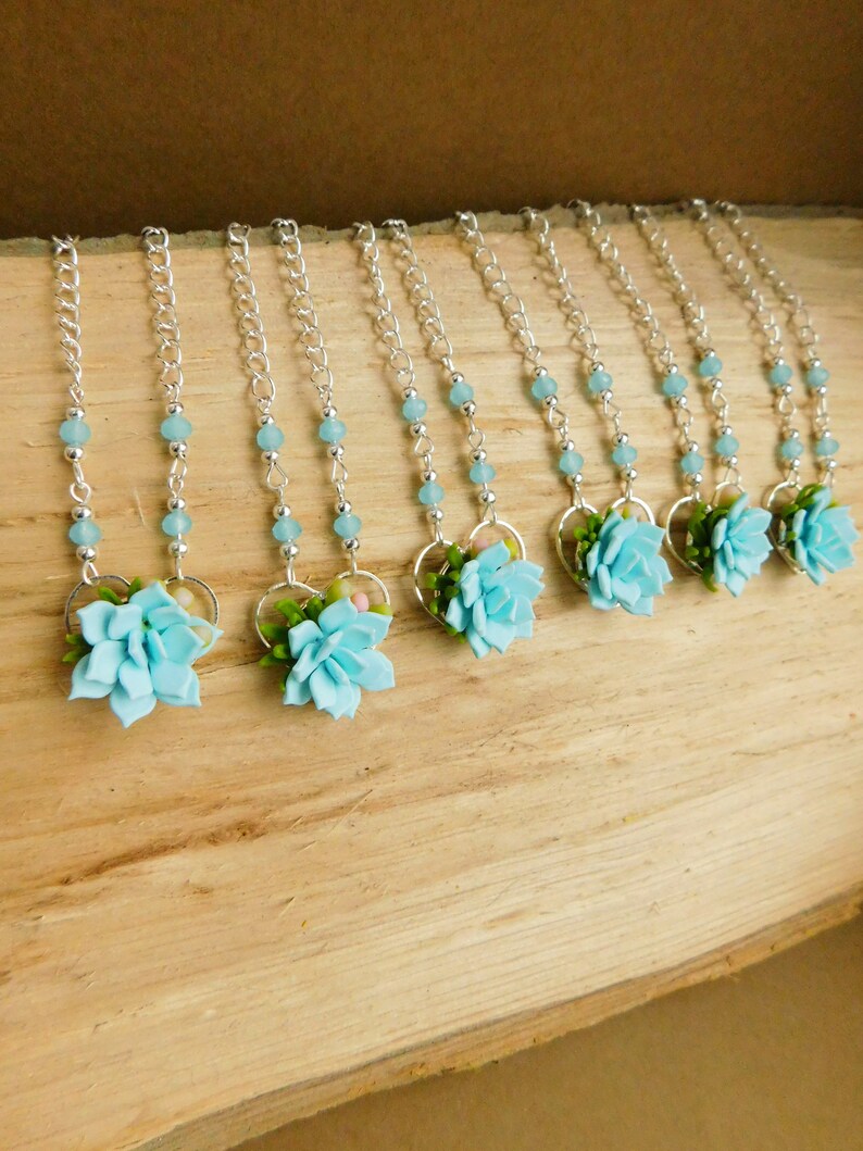 Succulent choker Bridesmaid gift|for|her Succulent jewelry Chain choker Bridesmaid necklace Blue jewelry Floral Womens jewelry gift