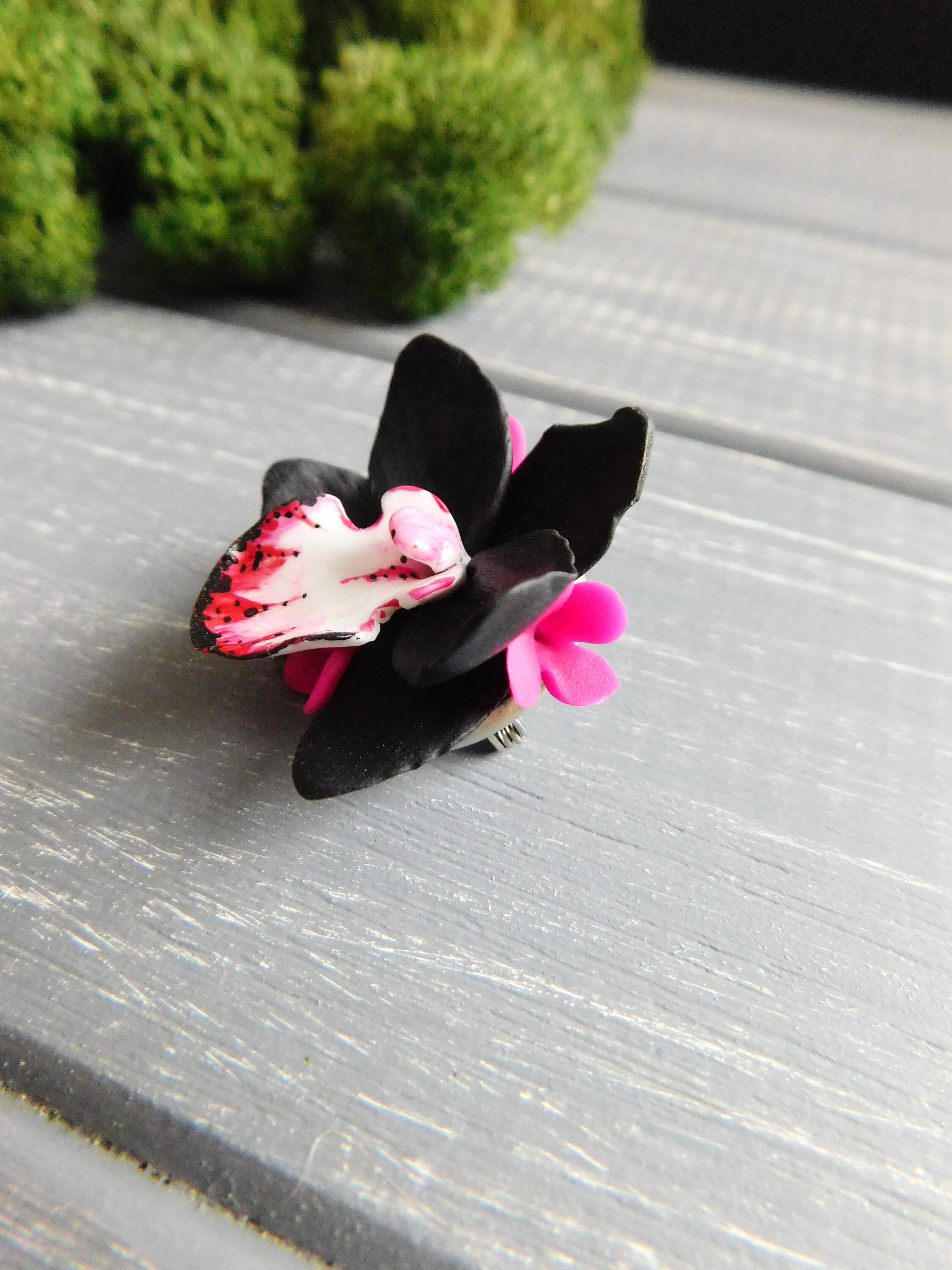 Black orchid brooch Flower brooch Orchid jewelry Mom gift Etsy